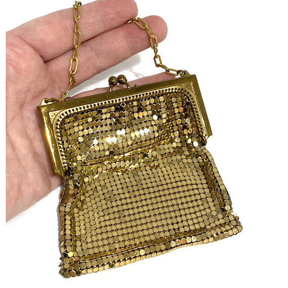 Vintage goldtone metal mesh purse top handle chain kiss clasp 1920's Art Deco - Picture 7 of 7